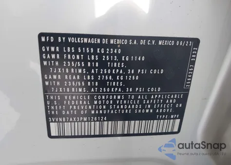 2023 Volkswagen Tiguan 2.0T Se z USA, uszkodzony, nr VIN 3VVNB7AX3PM126124
